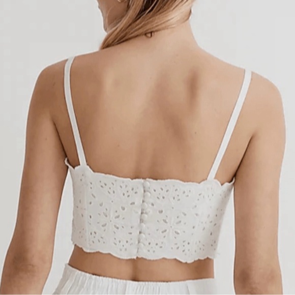 Madewell Ivory Lacey Eyelet Linen Blend Beachy Cropped Tank Top Woman Size 2 - Picture 2 of 11